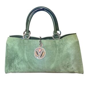 Valentino Garavani Vintage Green Suede Top Handle Long Shopper Tote Handbag Auth